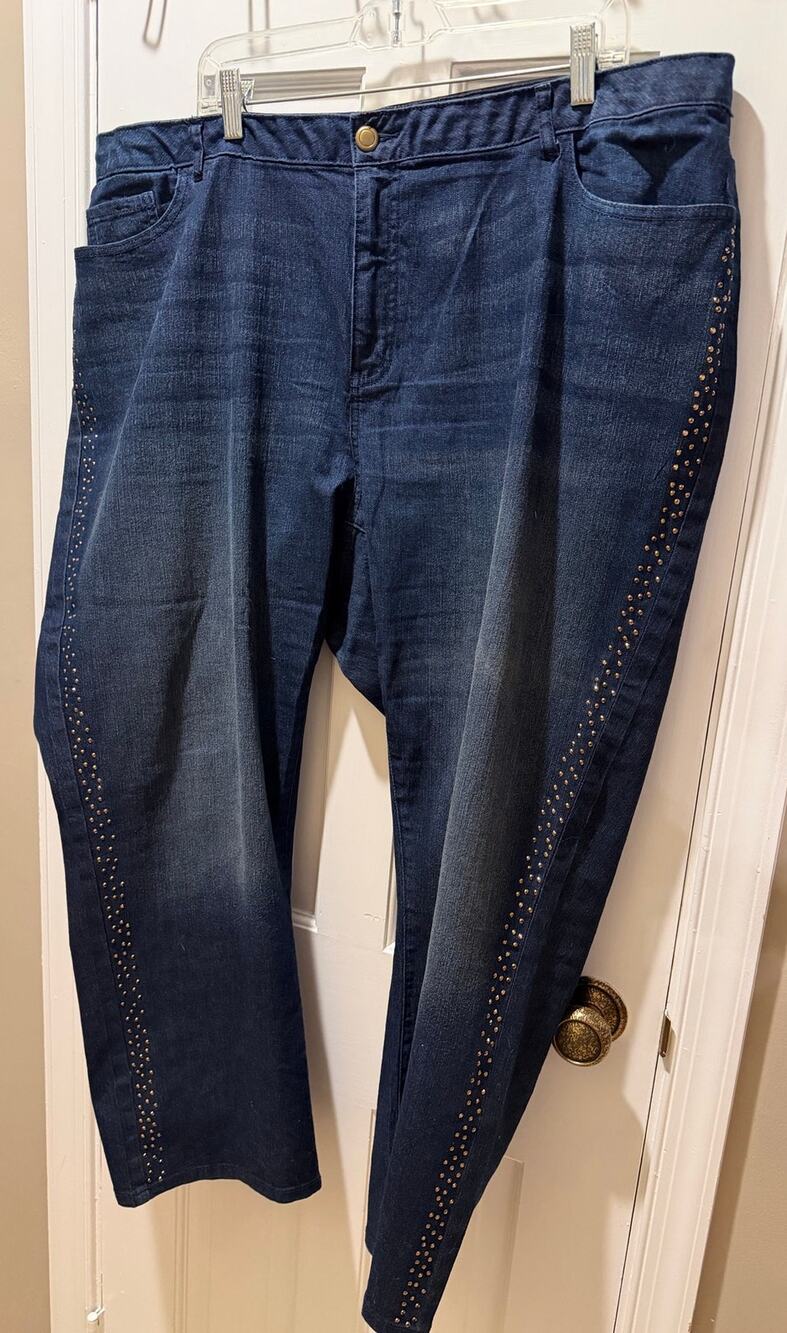 Catherines High-Rise Straight Leg Jeans Double Stripe of Gold Studs Size 24WP